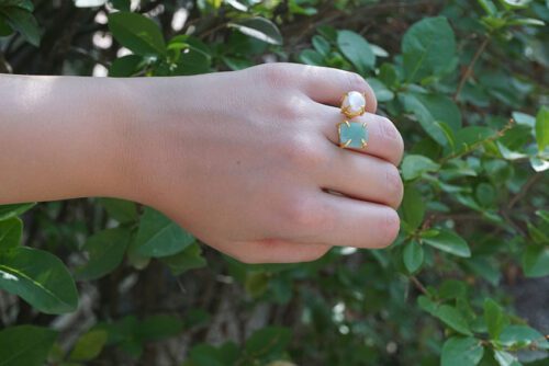 Anillo de Perla y Amazonita